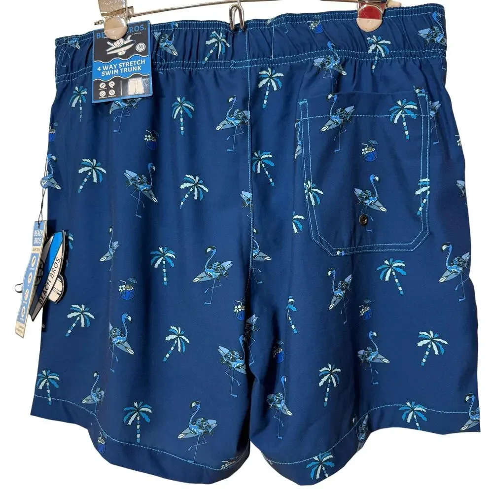 Beach Bros Swim Trunk / Swimsuit Dark Blue with Palm Trees, Men's Size M